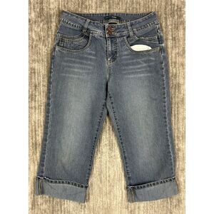 French Cuff Jeans Womens 6‎ Blue Capri Denim Cropped Cuffed Cotton Blend